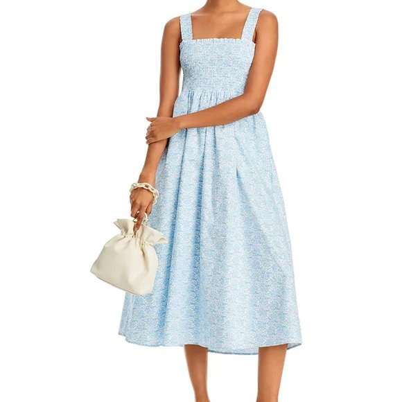 Aqua Dresses & Skirts - AQUA Printed Cotton Smocked Midi Dress